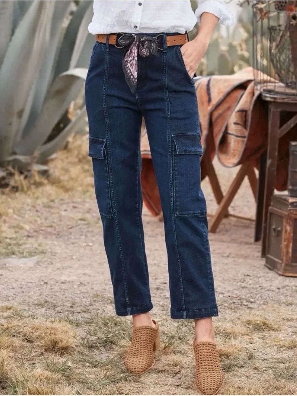DRIFTWOOD Annabel Wide Leg Cargo Jeans Dark Wash Size 26